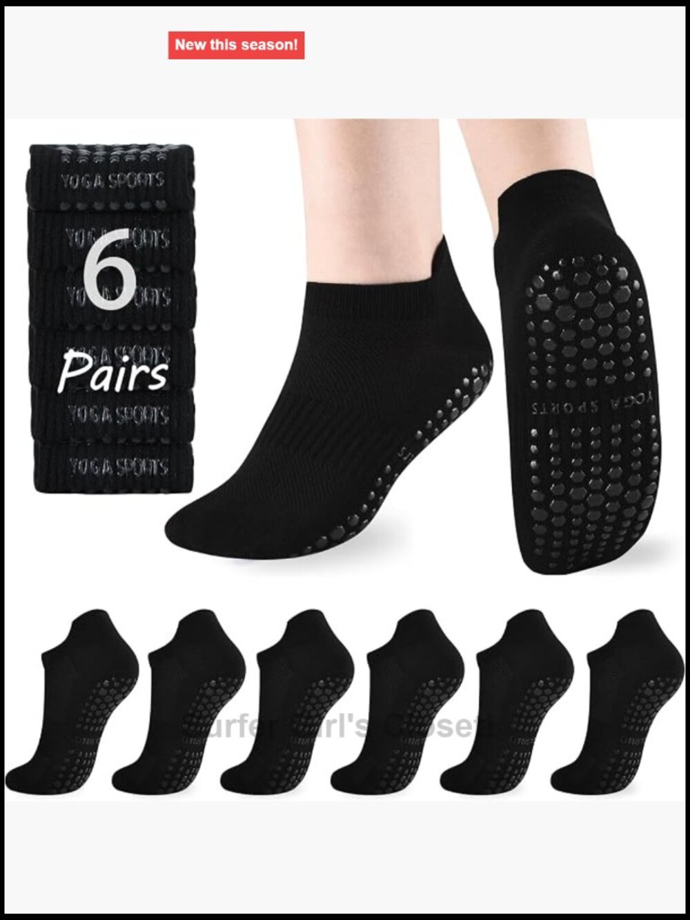 6 Pairs Non Slip Cotton Ankle Grip Socks for Yoga Pilates Barre Hospital